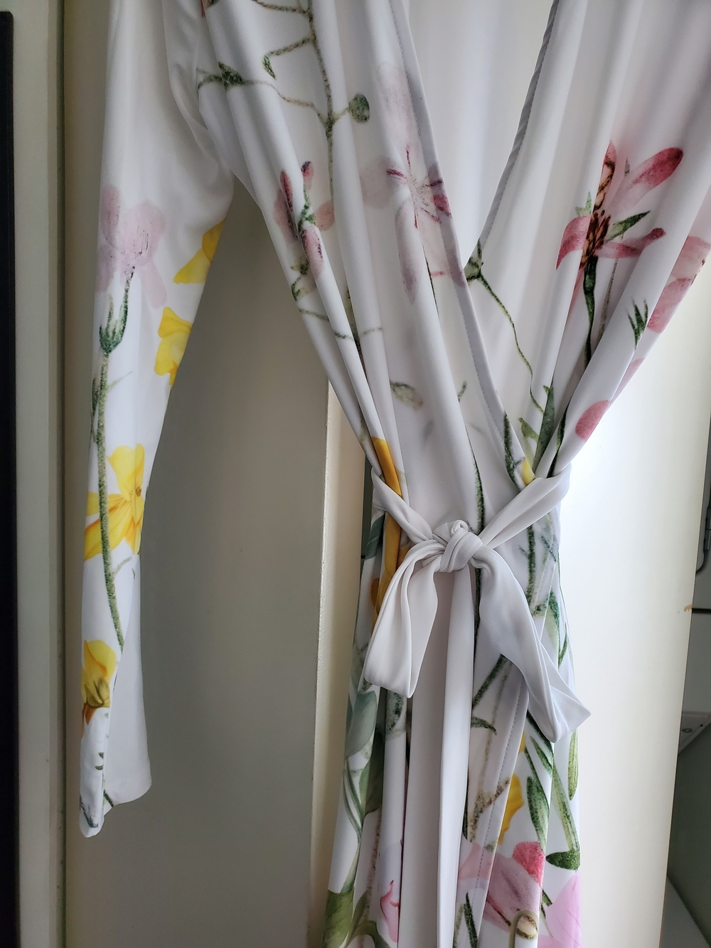 Floral Wrap Dress with Yellow & Pink Blooms - Picture 9 of 11